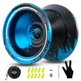 WATIEOBOO W07 front view metal yo-yo in black blue showing stable spins and precision