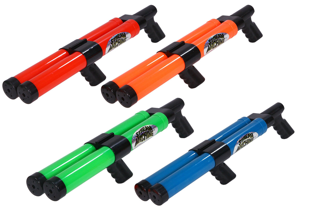 Water Sports Stream Machine double-barrel setup demonstrates extended reach for backyard games.