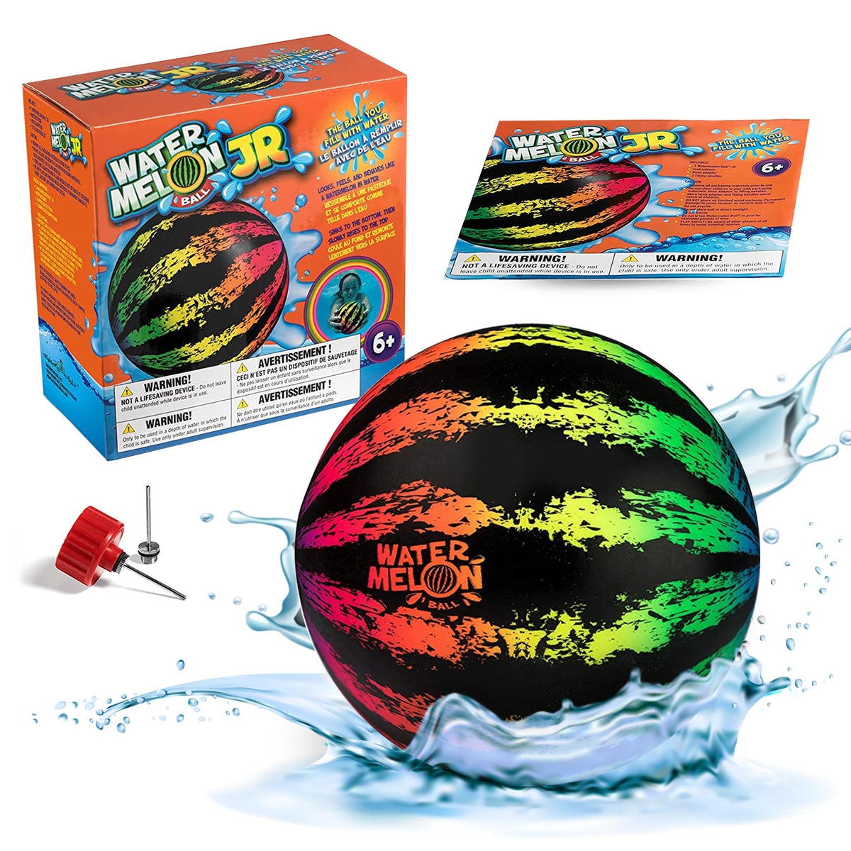 Watermelon Ball JR underwater dribble in a sunny pool for family fun.