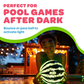 Watermelon Ball Lit easy setup in a backyard pool scene
