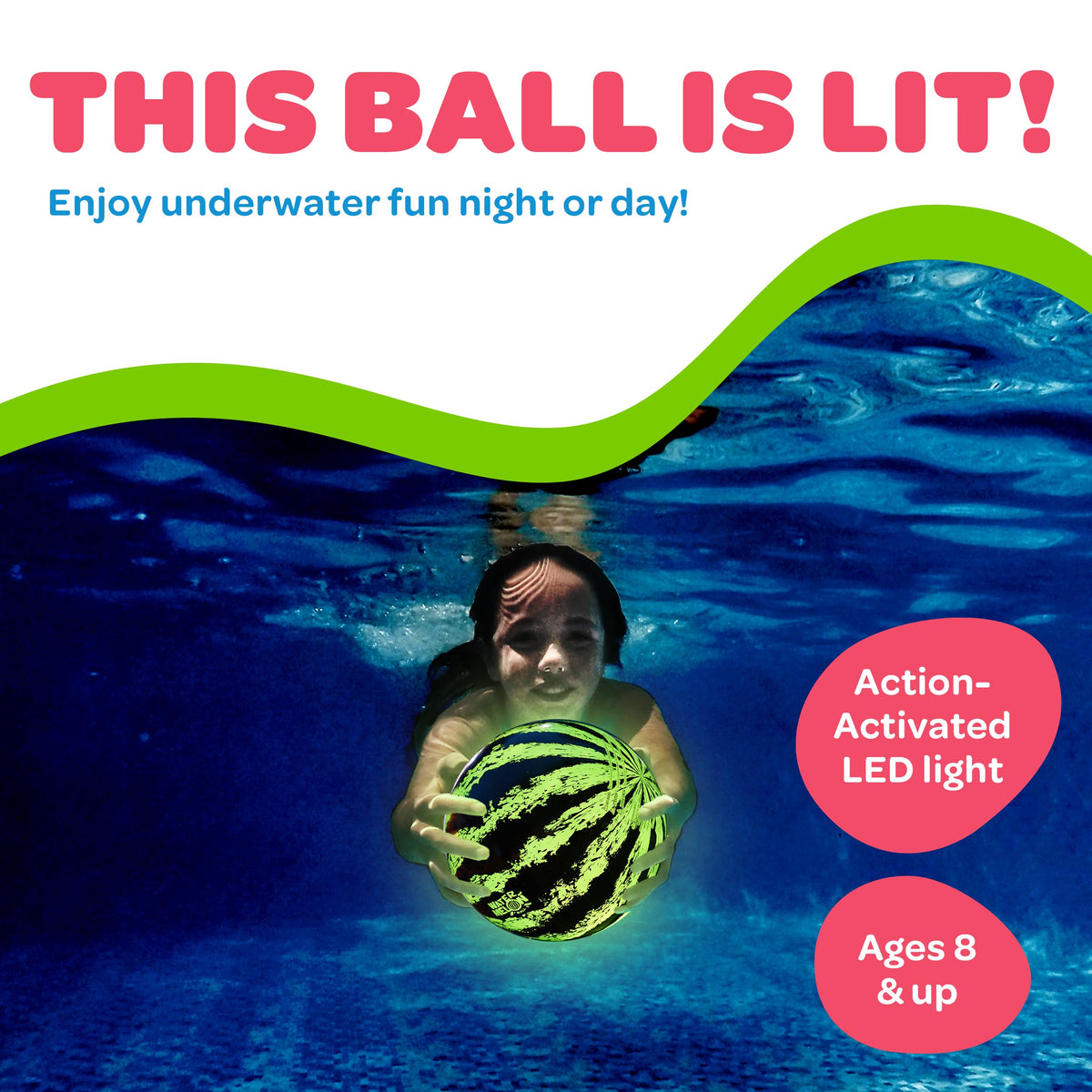 Watermelon Ball Lit glowing action during backyard pool games at dusk