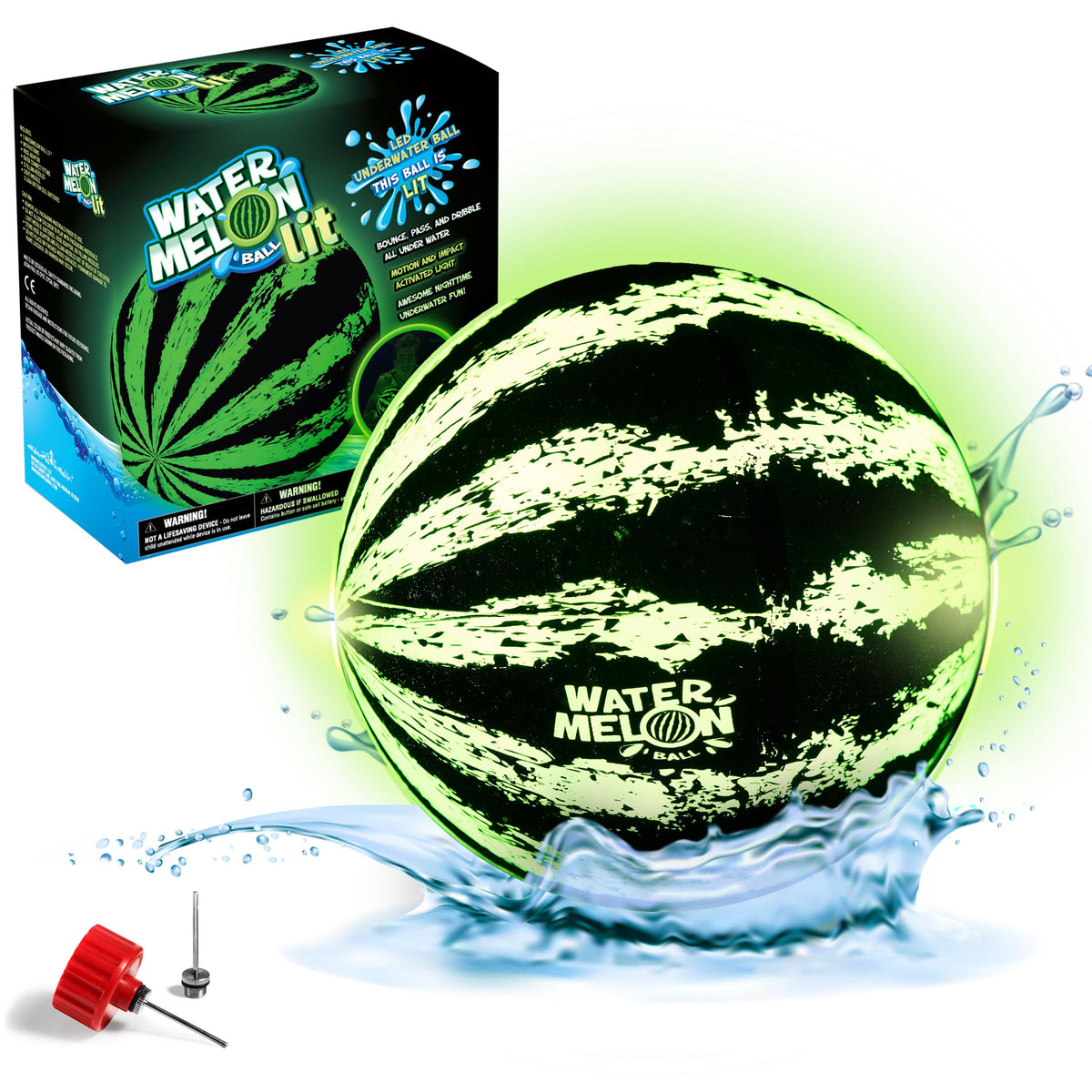 Watermelon Ball Lit glows in the dark pool for family night fun