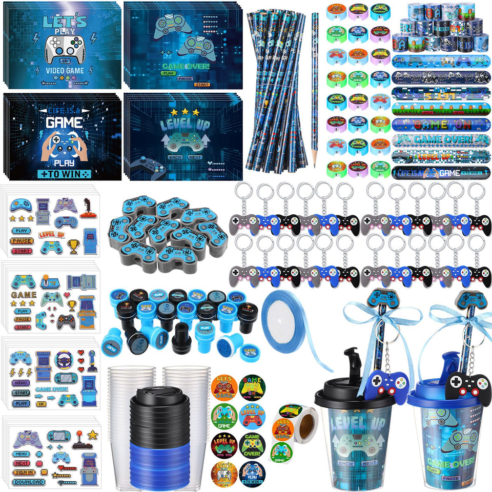 Watersay video game party cup with lid, ideal for gamer birthday drinks.
