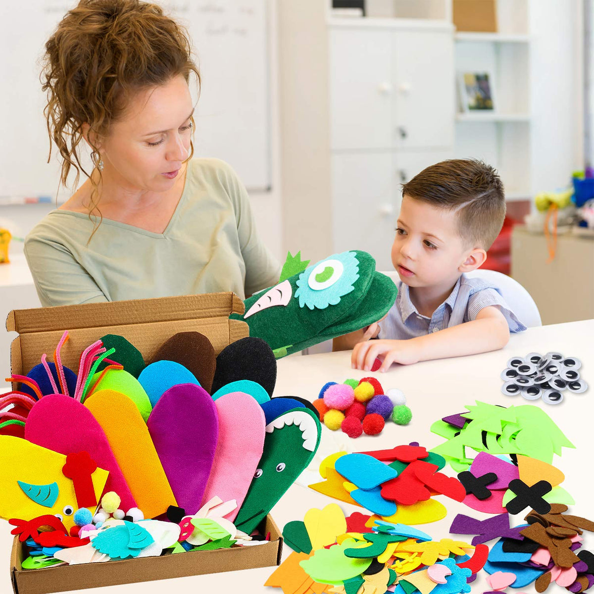 Watinc felt decors bundle provides creative textures to decorate each puppet uniquely