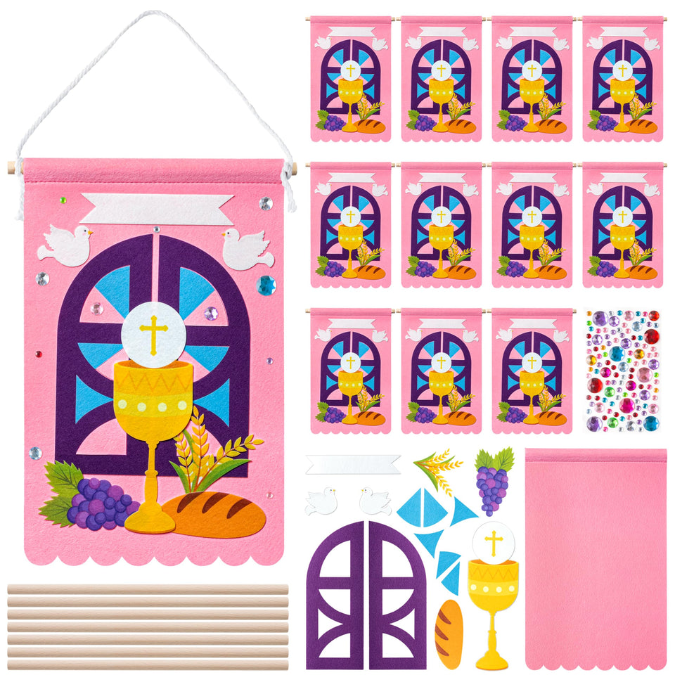 WATINC First Communion pink banner kit, pink banners ready for church decor.