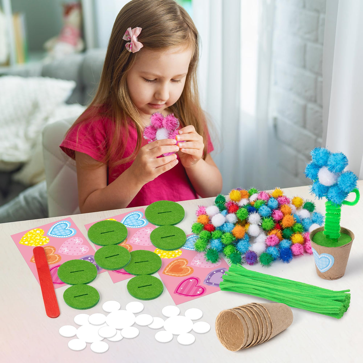 Watinc hands-on learning activity strengthens fine motor skills during flower pot assembly.