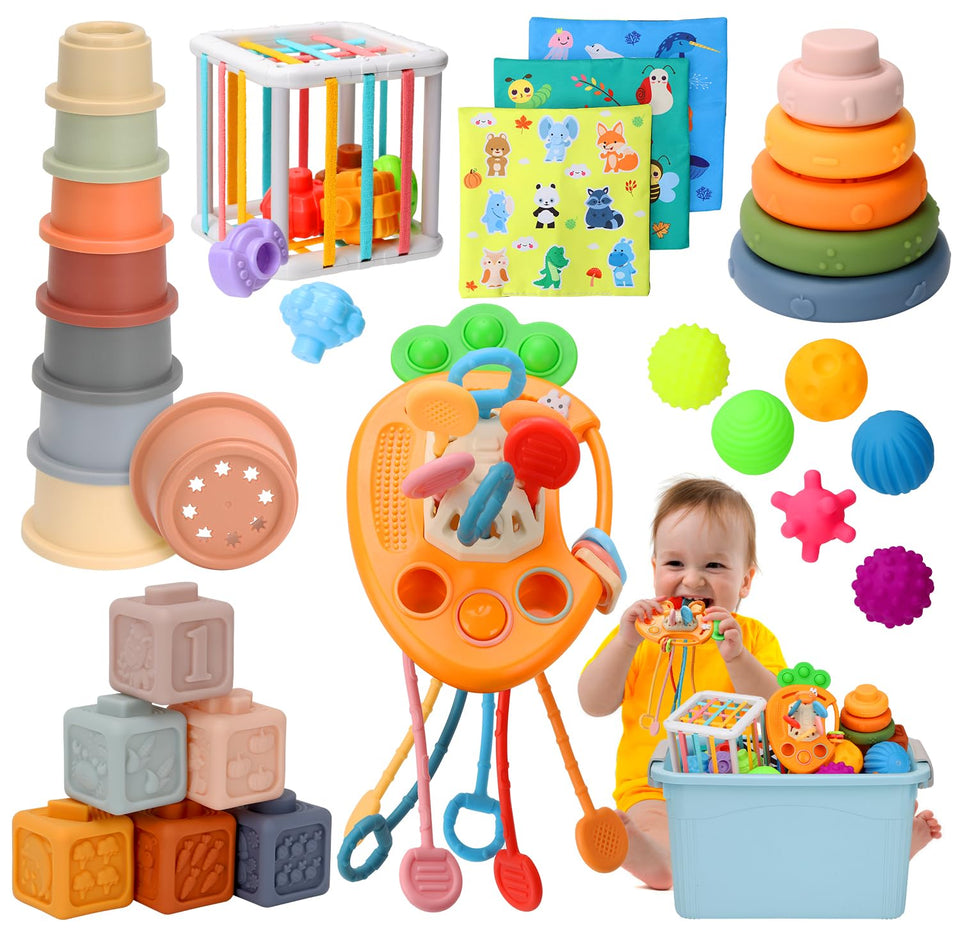 Wattne Montessori 7-in-1 toy set offers tactile exploration and color recognition for babies.