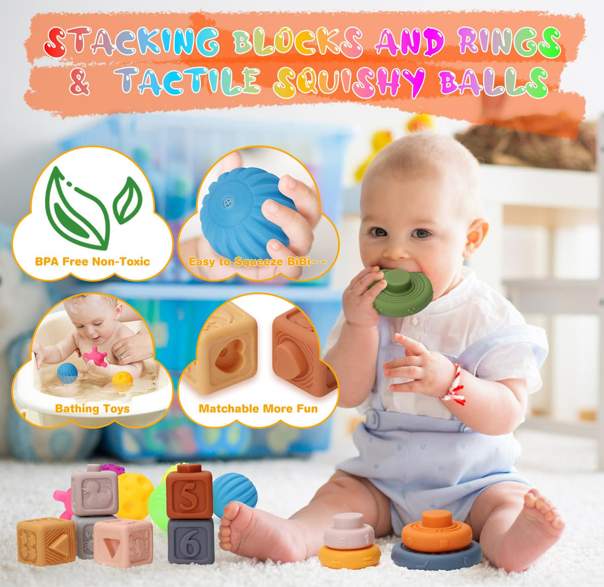 Wattne sensory bin with sound blocks promotes listening, exploration, and early cognition during play.