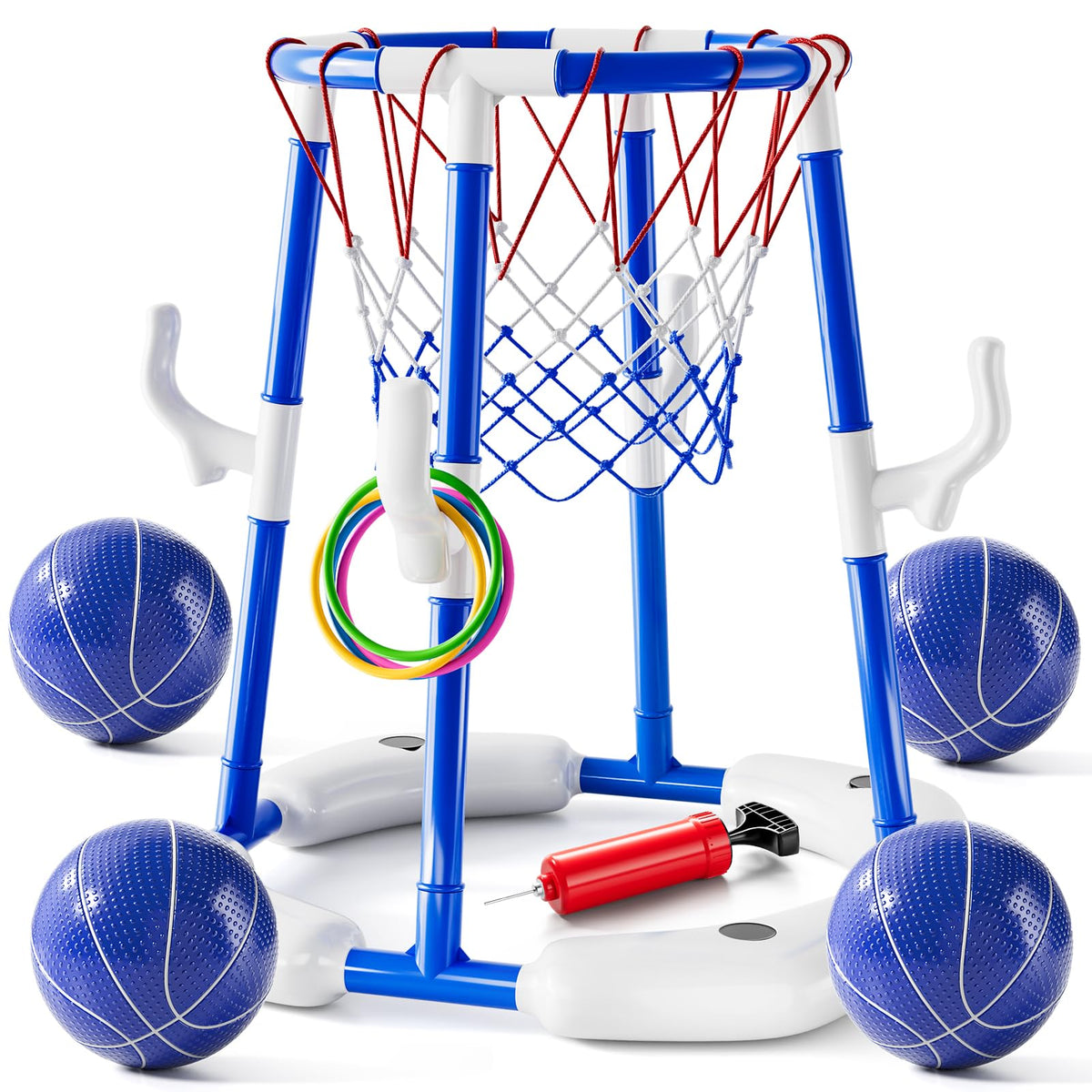 WATUDOU 2-in-1 pool basketball hoop for family water play and friendly dunk battles.