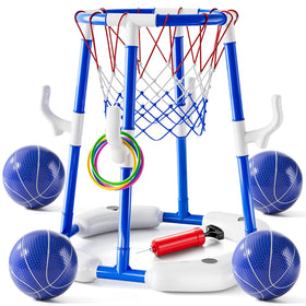 WATUDOU 2-in-1 pool basketball hoop for family water play and friendly dunk battles.