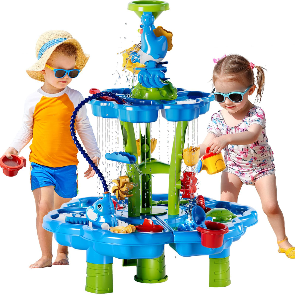 WATUDOU 3-in-1 flower-shaped water table top view for easy setup and imaginative play.