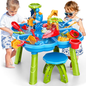 Watudou 4-in-1 water table with flower assembly boosts fine motor skills during play.