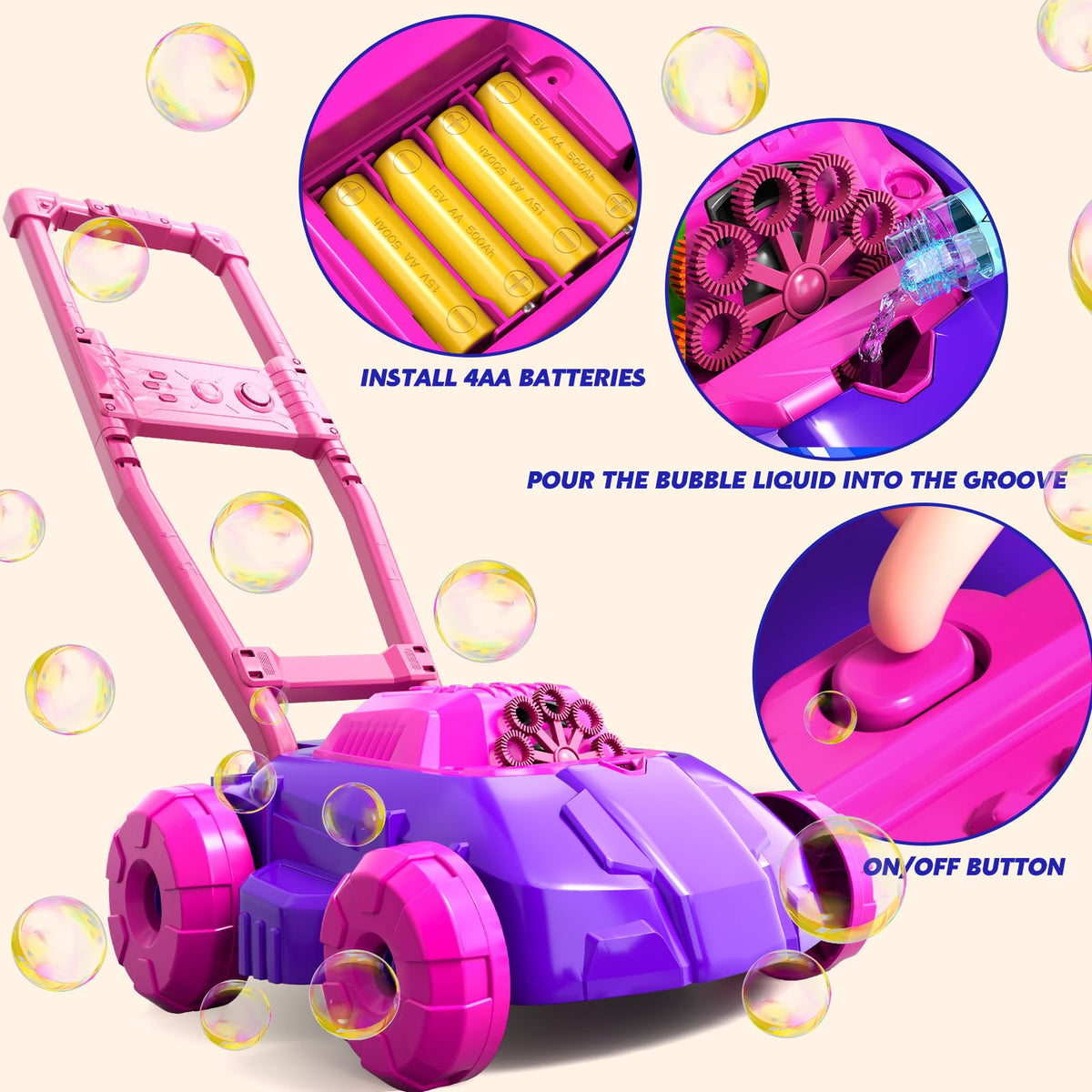 Watudou Bubble Solution Bottles, includes four bottles for extended play.