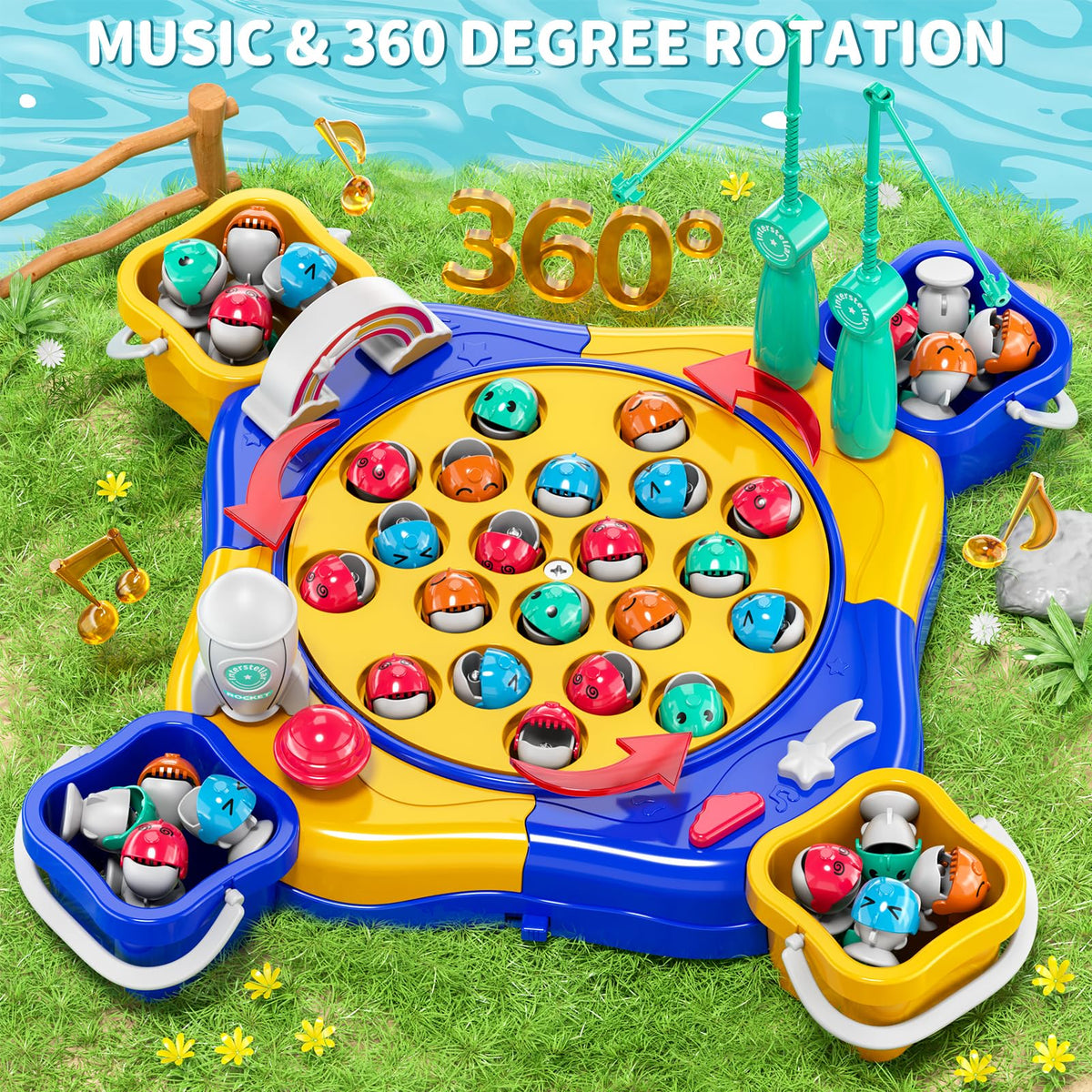 WATUDOU Fishing rods and buckets enable active fishing play and social interaction.