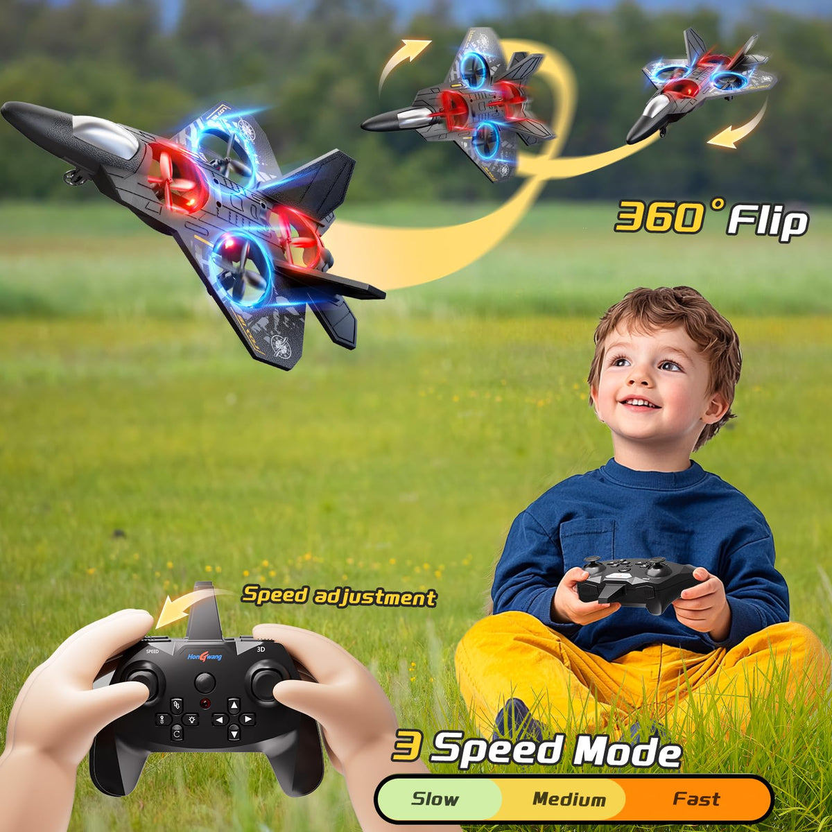 WATUDOU Foam RC Airplane side view emphasizes durable foam body for rough landings.