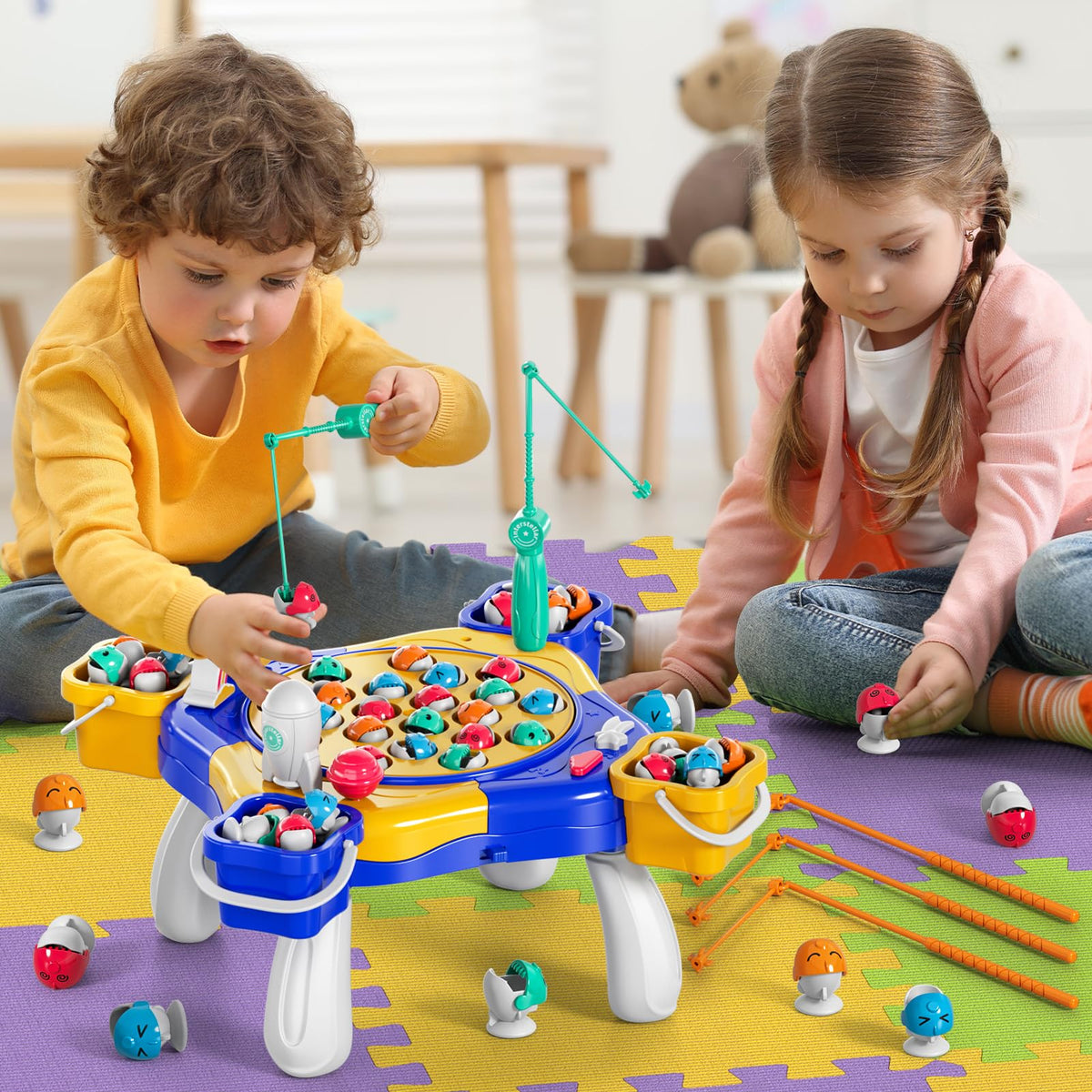 WATUDOU Magnetic fish pieces in vibrant colors support color recognition and sorting skills.
