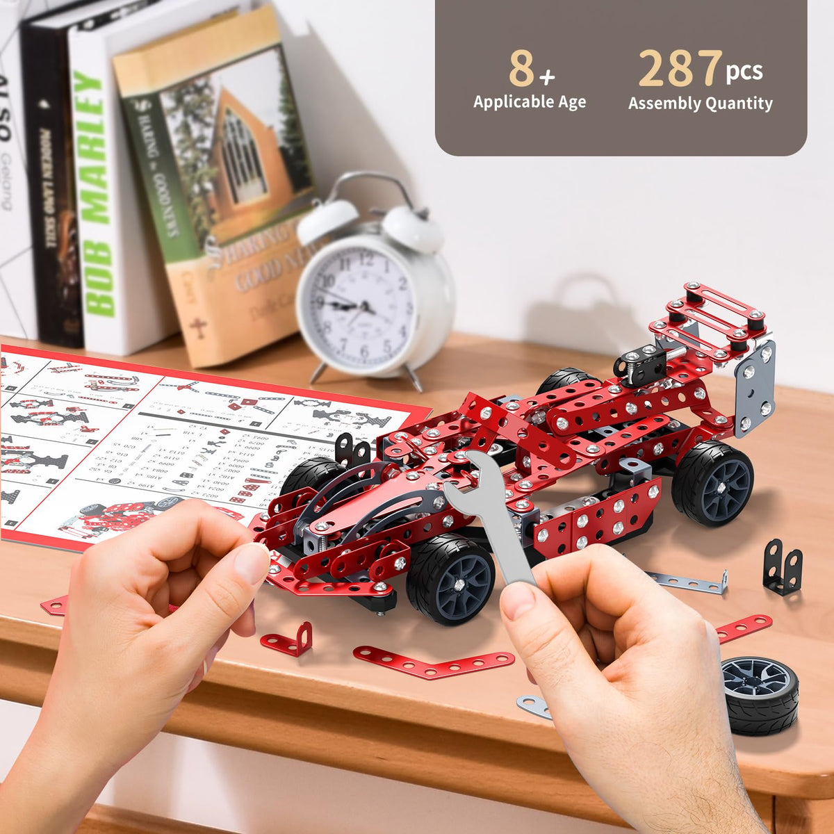 WATUDOU model car kit close-up of gears and nuts for precise assembly.