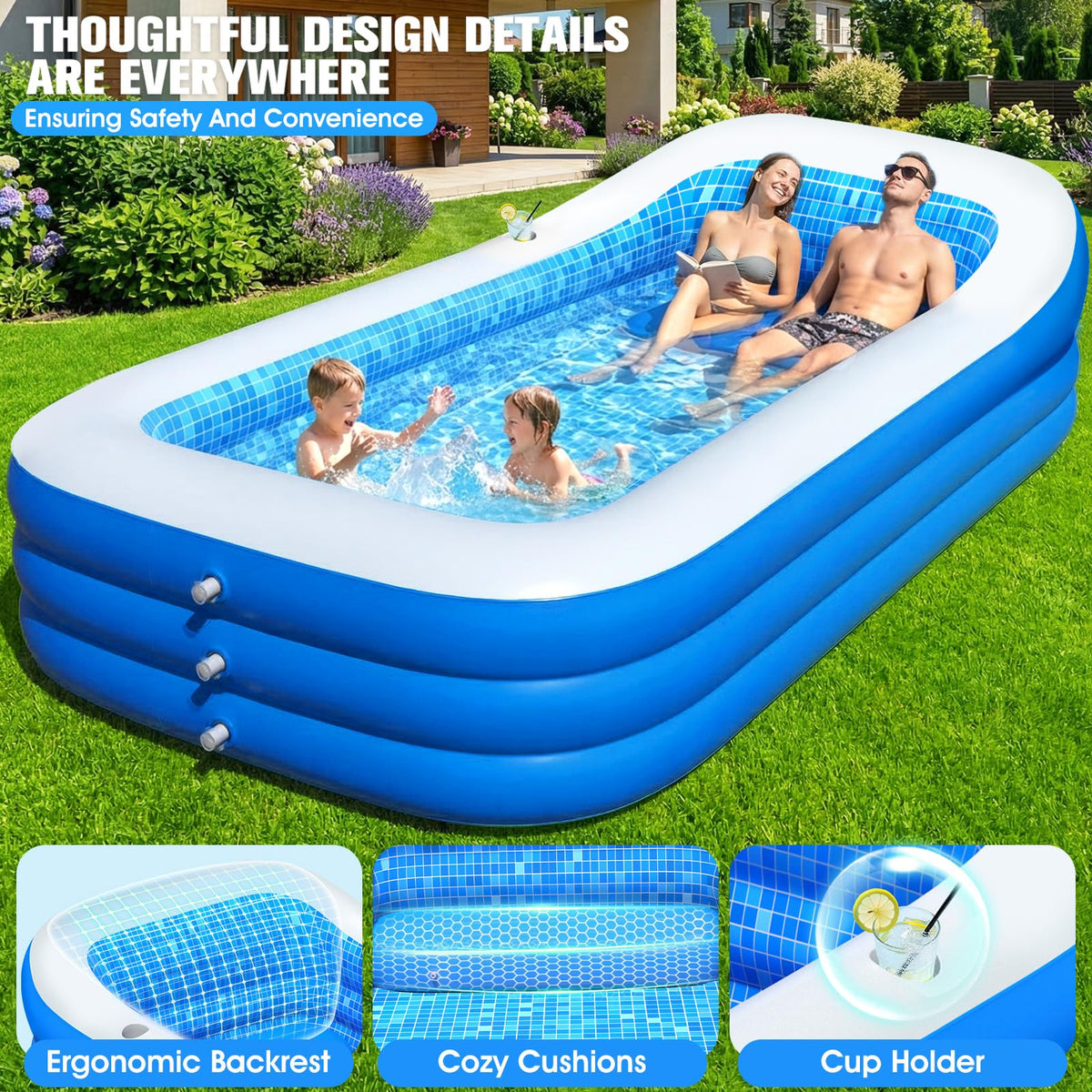 WaveHaven pool with canopy side view shows windproof stability during outdoor use
