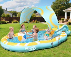 WavYoo Kiddie Pool with Slide for family-friendly backyard fun.
