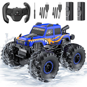 WayEee RC car with blue waterproof seal, ideal for water play