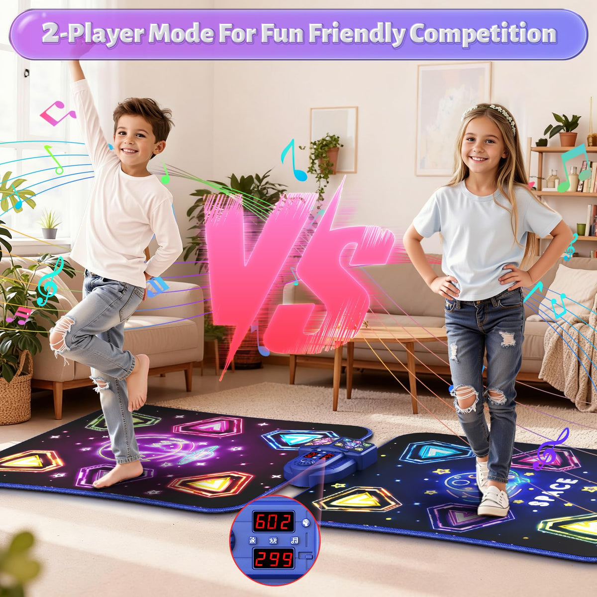 Waykee Dance Mat showing light-up buttons guiding rhythm and steps.