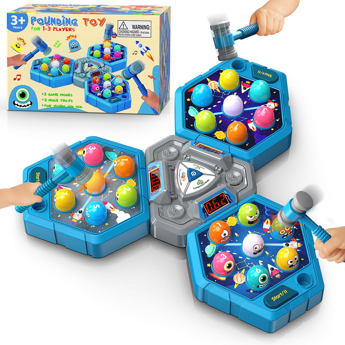 WAYKEE Whack a Mole with soft hammers for safe, engaging playtime.