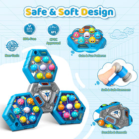 Vibrant lights and sounds on WAYKEE Whack a Mole amplify excitement during hits.