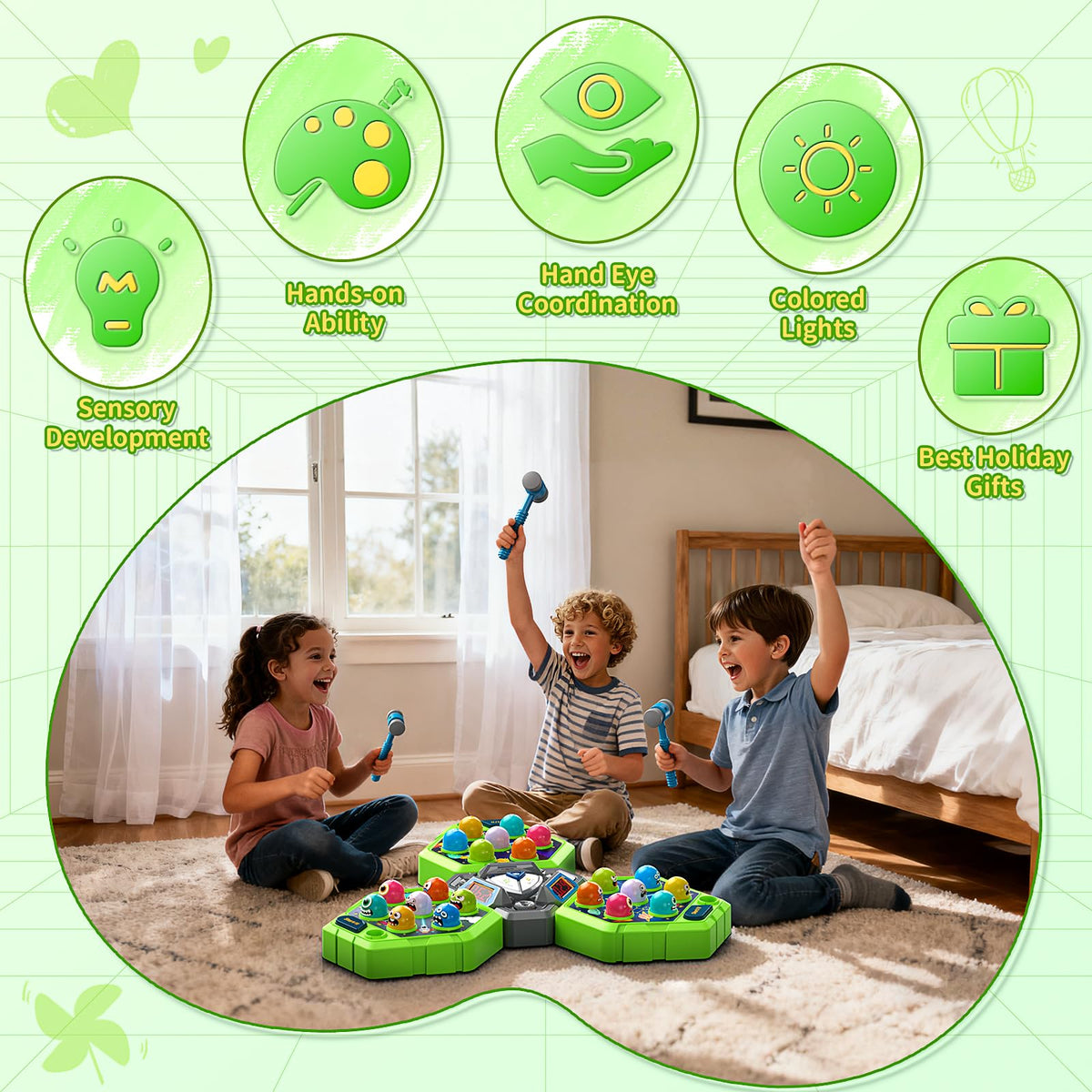 WAYKEE Whack Game Mole play area offers space for multiple players