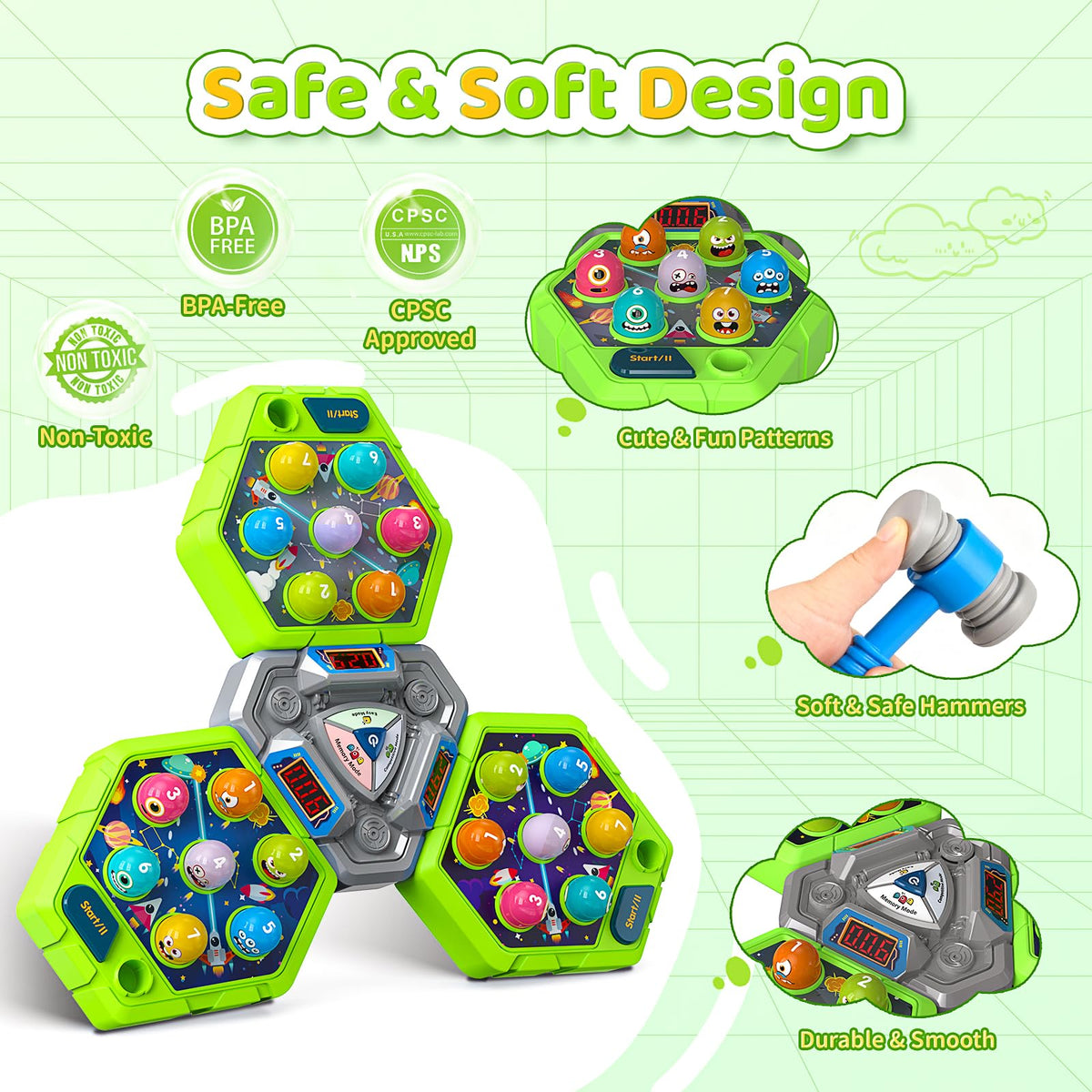 WAYKEE Whack Game Mole sounds and lights boost engagement and excitement