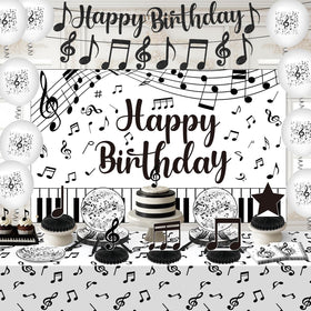 Wayyogh black-white musical note banner pattern enhances a cohesive décor for music events.