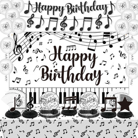 Wayyogh musical-note happy birthday banner backdrop ideal for music-themed parties and photos.