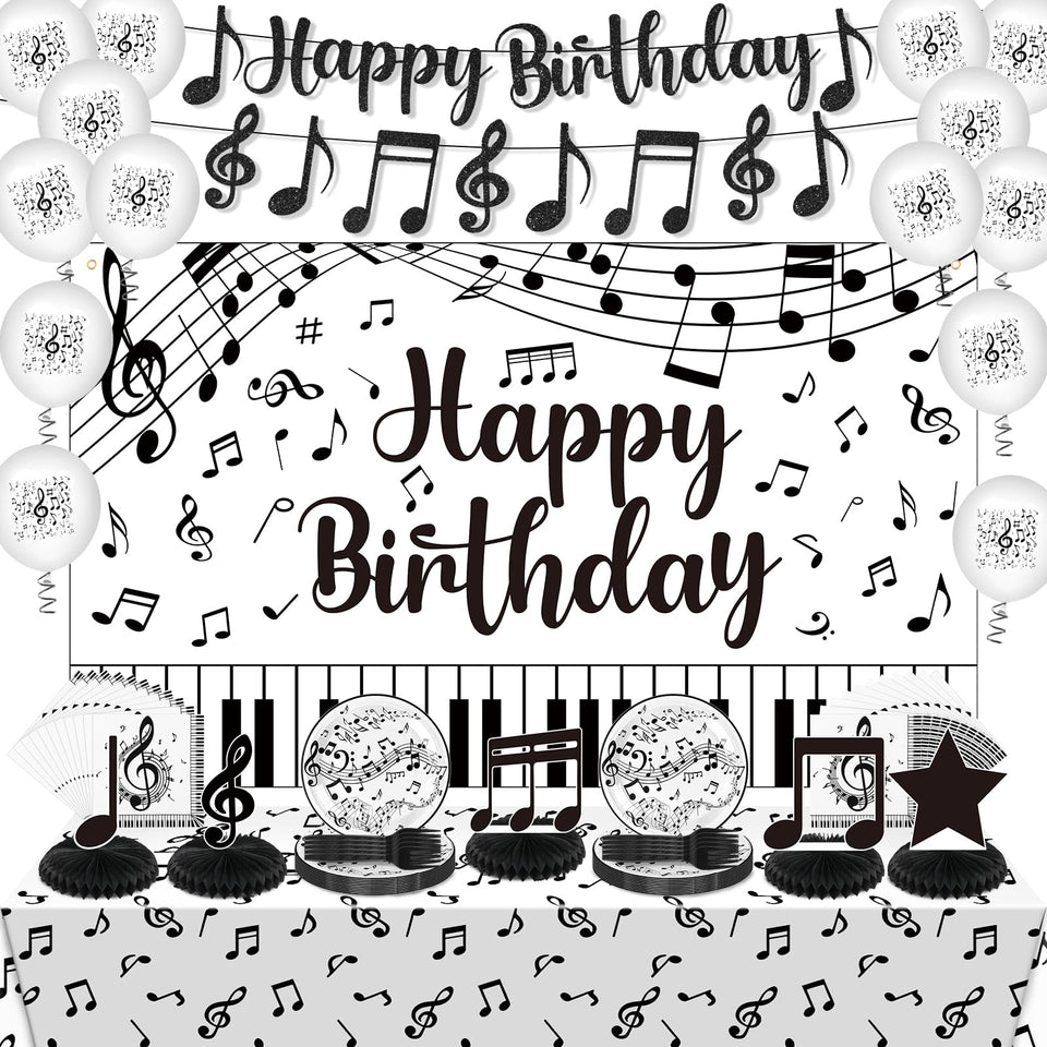 Wayyogh musical-note happy birthday banner backdrop ideal for music-themed parties and photos.