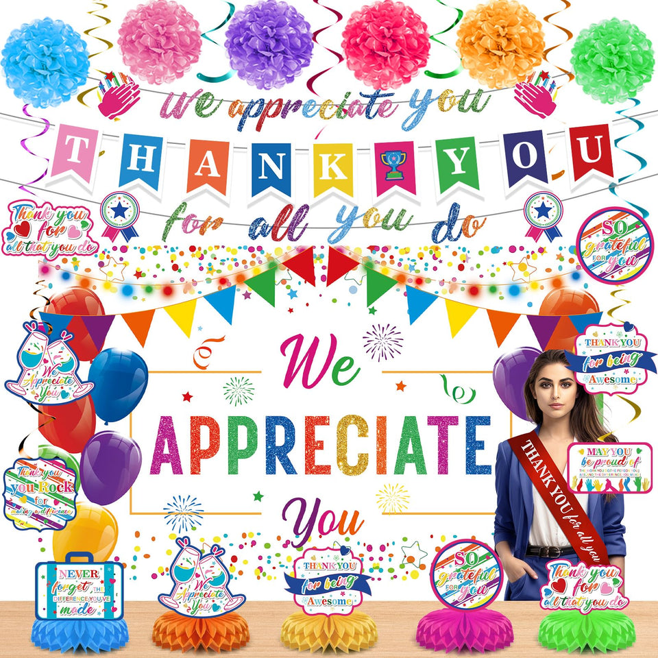 Wayyogh we appreciate you banner backdrop enhances vibrant event decor and memorable photos