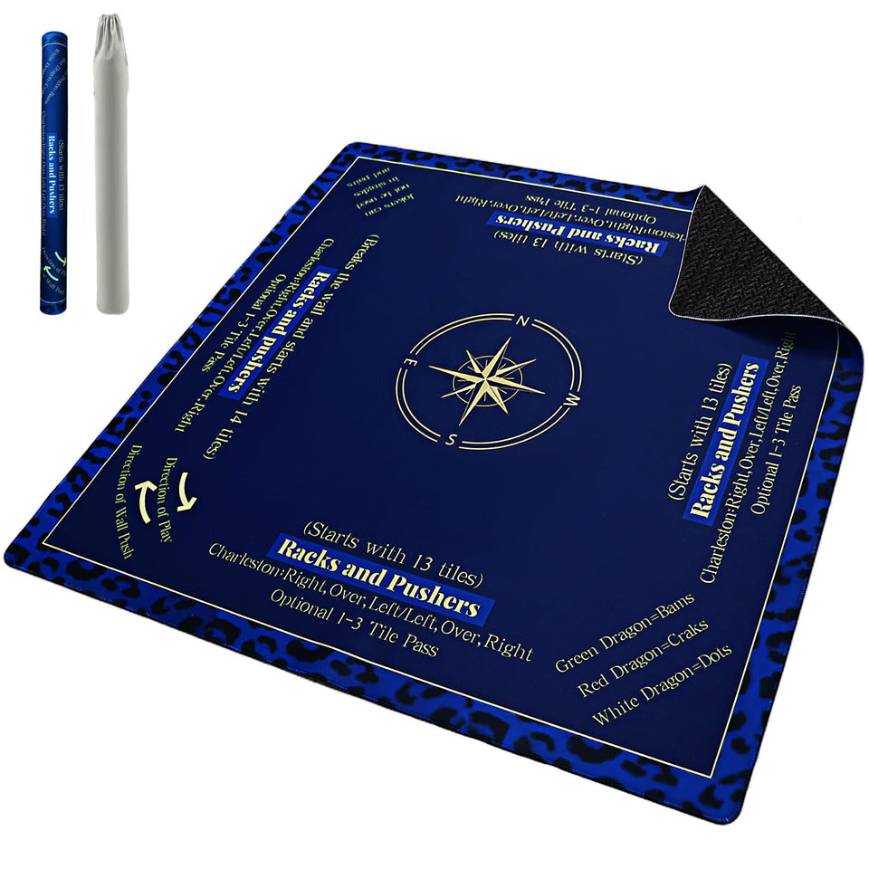 WBUTXQD Mahjong Mat blue leopard border adds stylish flair to home games.