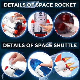 Wbzle rocket shuttle with lights and sound enhances pretend space flights