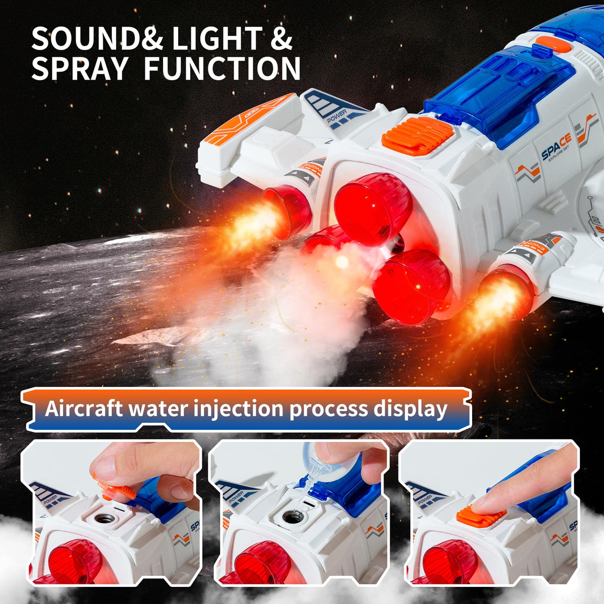 Wbzle Spaceship Shuttle rear hatch open highlights accessible features for pretend missions.