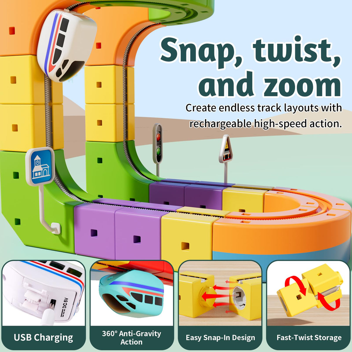 Wdebay Klick Rail bridges and curves forming a dynamic 3D layout