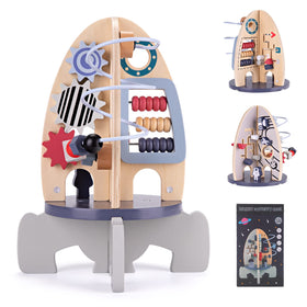 Wdmiya space rocket activity cube with safe wooden construction for babies