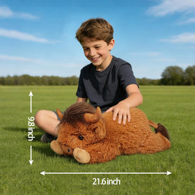 WDXDSOB Highland Cow plush back view, shaggy fur detail enhances cozy farmhouse decor.