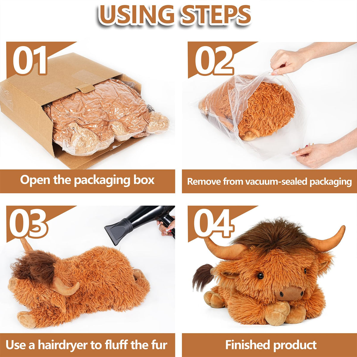 WDXDSOB Highland Cow plush face detail, expressive features for lifelike warmth.