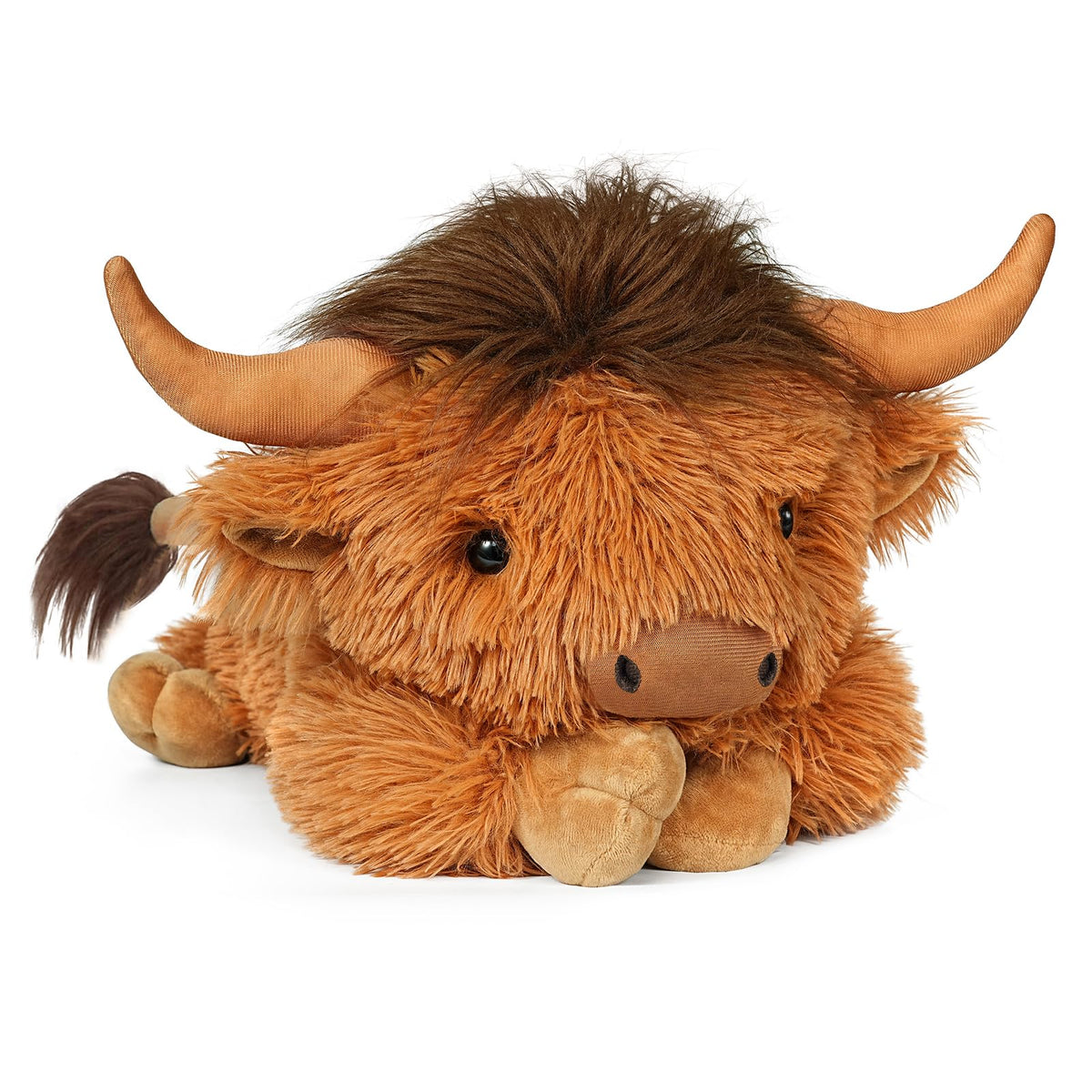 WDXDSOB weighted Highland Cow plush viewed from front, perfect cuddly companion for kids and adults.