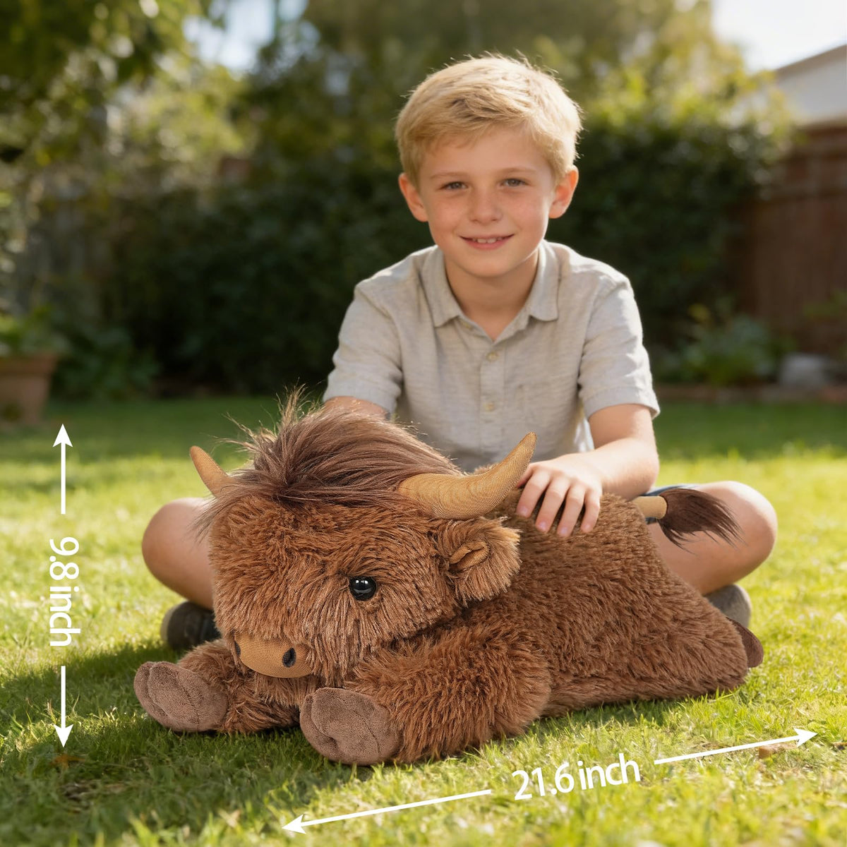 WDXDSOB Highland Cow plush full body view highlights its substantial presence for decor
