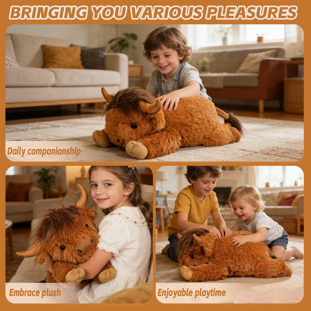 WDXDSOB Highland Cow plush material closeup, ultra-soft polyester fabric for snuggling.