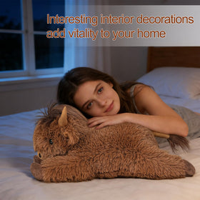 WDXDSOB Highland Cow plush in a reading nook creates warmth