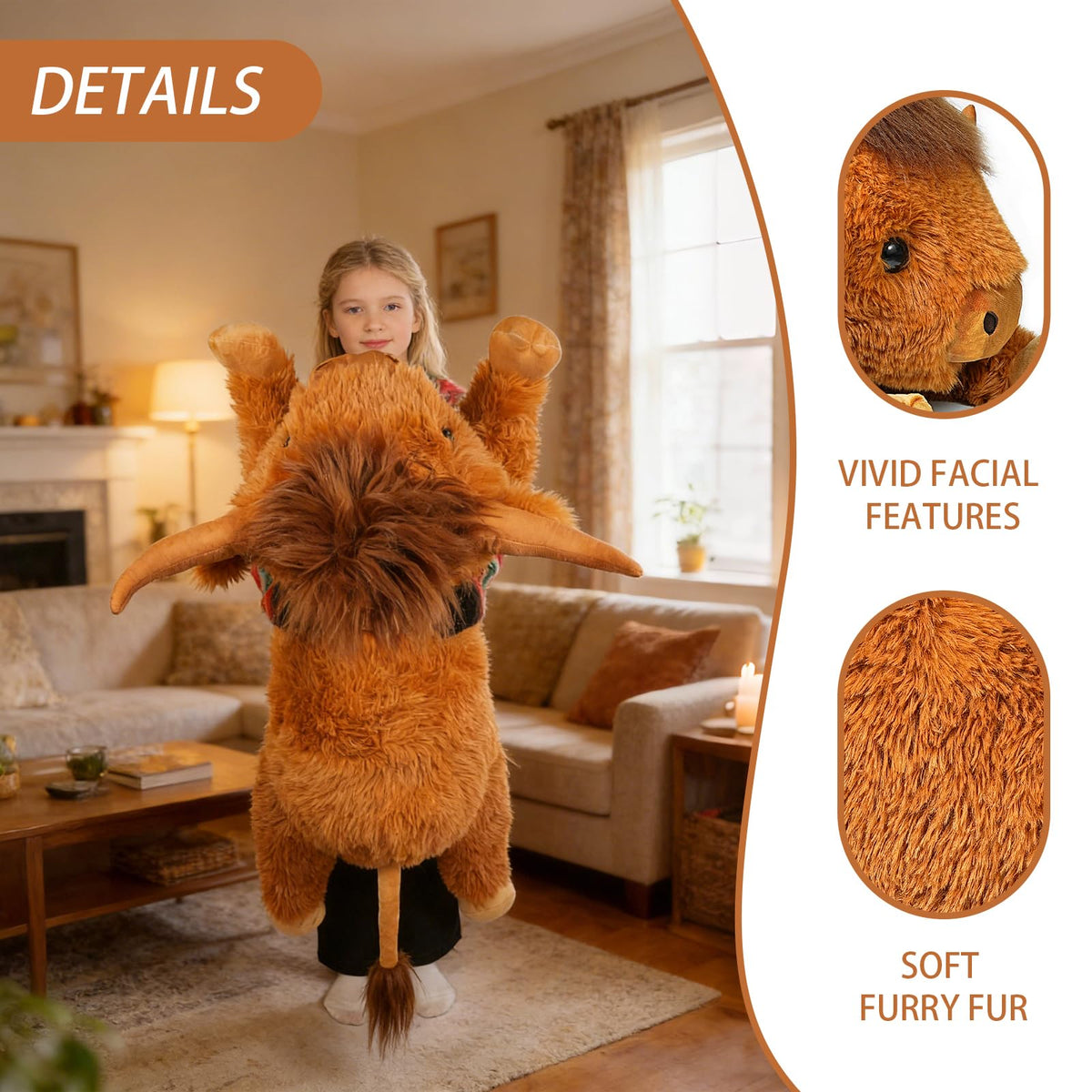 WDXDSOB Highland Cow plush on sofa, enhances farmhouse style and warmth