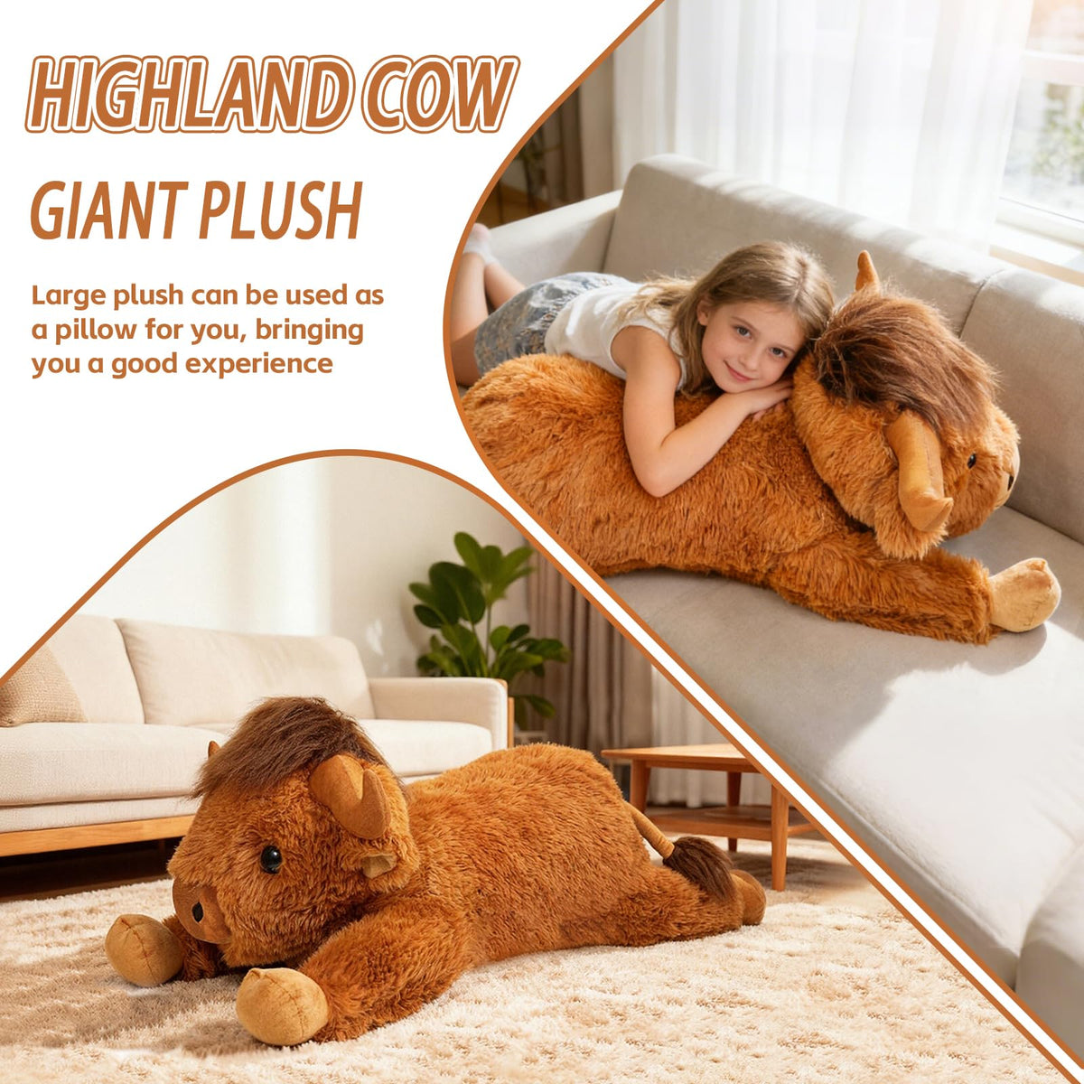 WDXDSOB Highland Cow plush texture closeup, fluffy coat adds cozy tactile appeal
