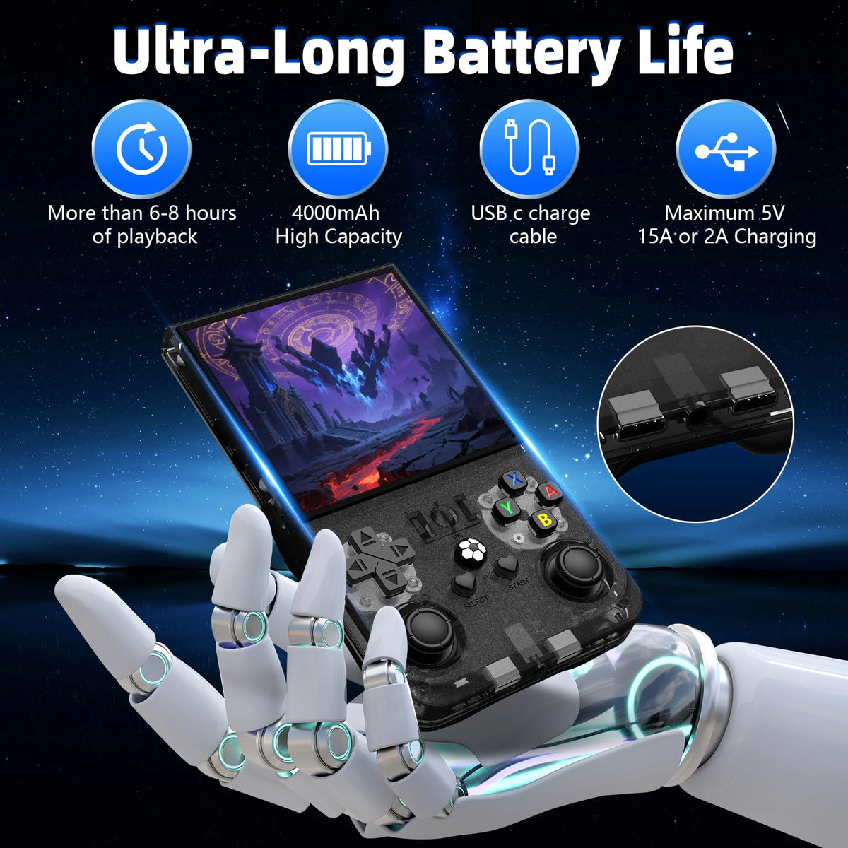 WDYQJE R36MAX 4000mAh battery supports long play sessions away from outlets.