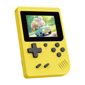 WDYQJE retro gaming console front view in bright yellow for on-the-go fun.