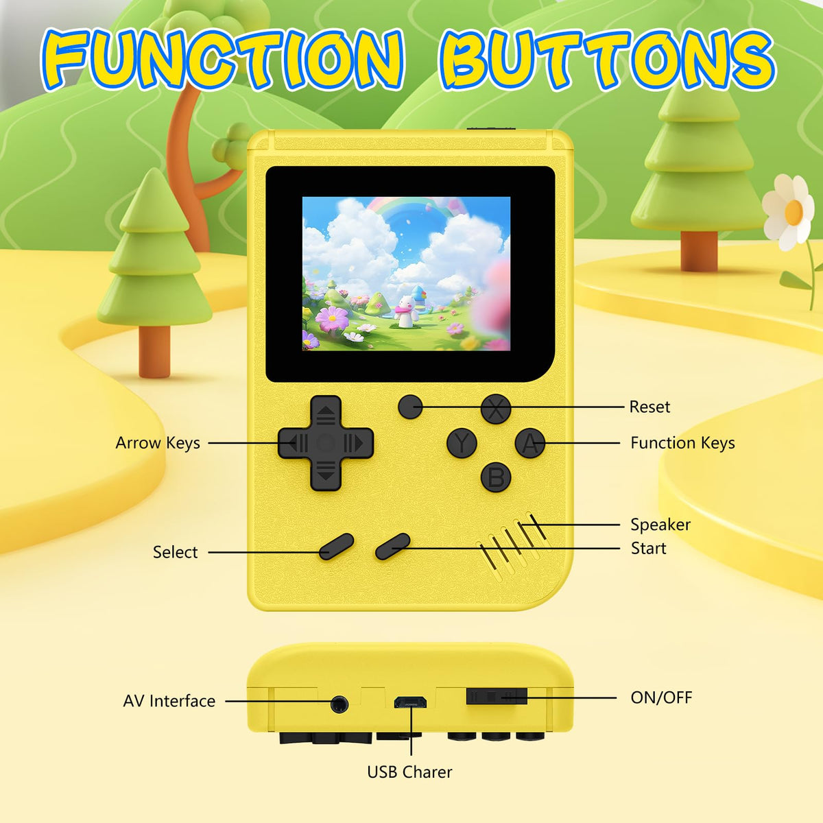 WDYQJE retro gaming console side view highlighting compact pocket-friendly design for travel.