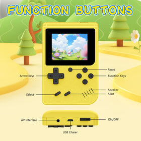 WDYQJE retro gaming console side view highlighting compact pocket-friendly design for travel.